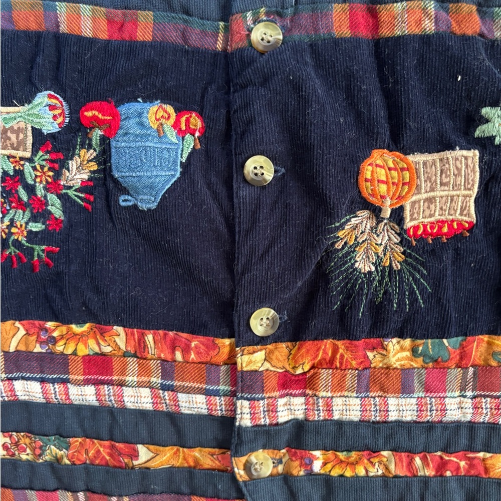 Casey & Max Vintage Cotton Embroidered Harvest Fall Theme Vest w Tie Back - Picture 11 of 11